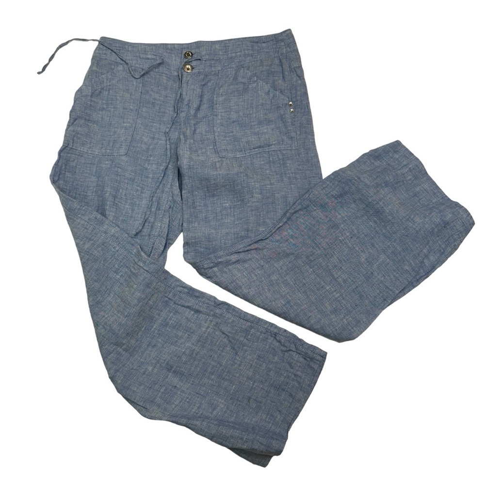 INC International Concepts Light Blue Linen Wide Leg Trouser Pants Size 4